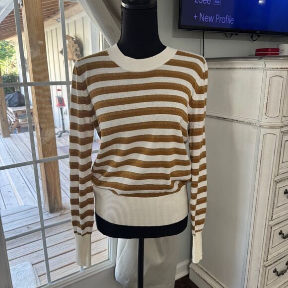 LOFT Striped Sweater in Gold and White - Picture 1 of 9